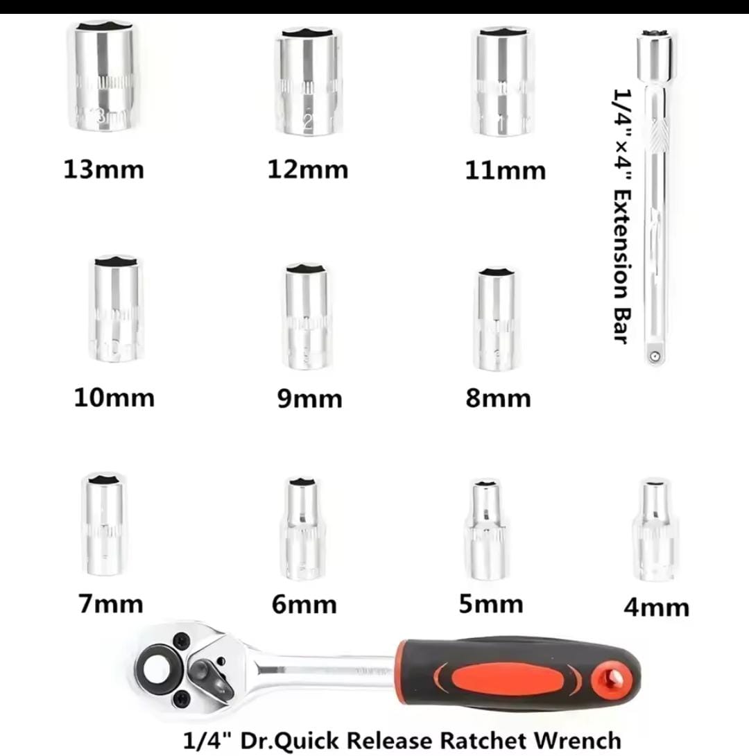 SET DE RACHET Y COPAS 1/4" X 12 PIEZAS