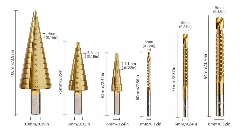 Juego de Brocas Escalonadas X6