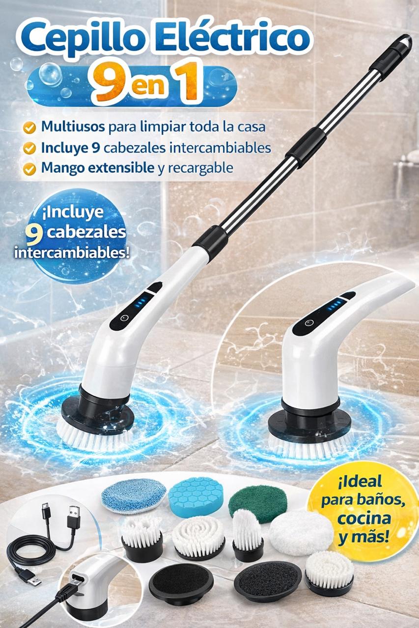 🧽 Cepillo Eléctrico de Limpieza 9 en 1 – Recargable y Multifuncional