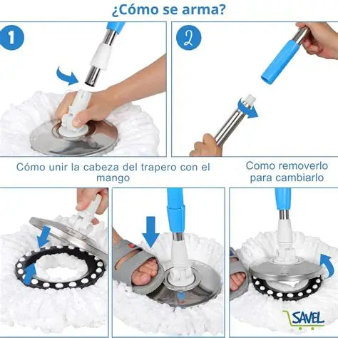 Trapero Giratorio 360° con Balde Centrifugador + Mopa de Repuesto