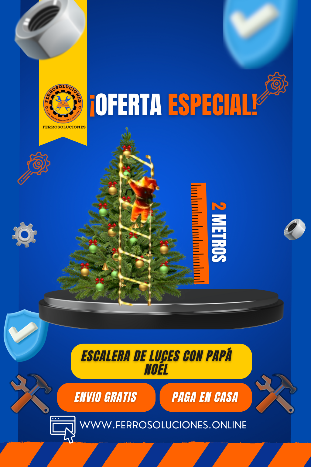 ESCALERA NAVIDEÑA CON PAPÁ NOÉL Y LUCES LED