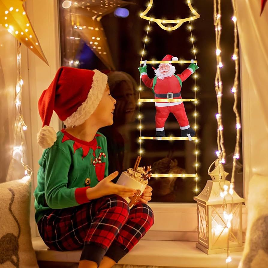 ESCALERA NAVIDEÑA CON PAPÁ NOÉL Y LUCES LED