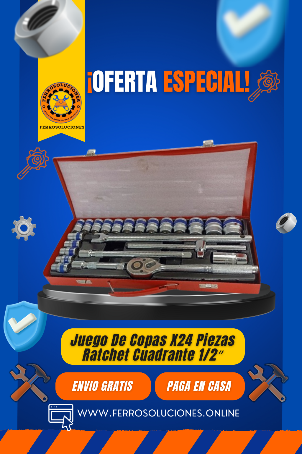 Juego De Copas X24 Piezas Ratchet Cuadrante 1/2″