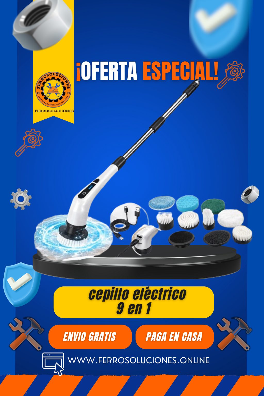 🧽 Cepillo Eléctrico de Limpieza 9 en 1 – Recargable y Multifuncional